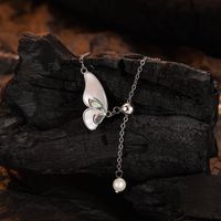Sterling Silver Casual Inlay Tassel Butterfly Pearl Pendant Necklace main image 1