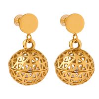 1 Pair Elegant Retro Round Ball Plating Hollow Out Inlay Titanium Steel Zircon 18k Gold Plated Drop Earrings sku image 3