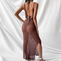 Women's Irregular Skirt Sexy V Neck Hollow Out Backless Sleeveless Solid Color Maxi Long Dress Beach main image 2
