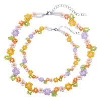 Lady Pastoral Flower Artificial Crystal Seed Bead Wholesale Bracelets Necklace Jewelry Set sku image 6
