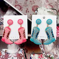 1 Pair Novelty Modern Style Boots Shoe Beaded Plating Seed Bead Metal Drop Earrings main image 3