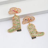 1 Pair Modern Style Classic Style Boots Beaded Inlay Alloy Rhinestones Drop Earrings main image 5