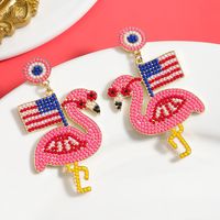 1 Pair IG Style Cute Modern Style Flamingo American Flag Inlay Alloy Seed Bead Rhinestones Drop Earrings main image 8