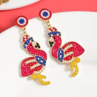 1 Pair IG Style Cute Modern Style Flamingo American Flag Inlay Alloy Seed Bead Rhinestones Drop Earrings main image 7