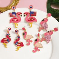 1 Pair IG Style Cute Modern Style Flamingo American Flag Inlay Alloy Seed Bead Rhinestones Drop Earrings main image 6