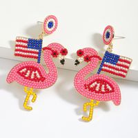 1 Pair IG Style Cute Modern Style Flamingo American Flag Inlay Alloy Seed Bead Rhinestones Drop Earrings sku image 1