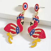 1 Pair IG Style Cute Modern Style Flamingo American Flag Inlay Alloy Seed Bead Rhinestones Drop Earrings sku image 2