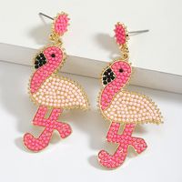 1 Pair IG Style Cute Modern Style Flamingo American Flag Inlay Alloy Seed Bead Rhinestones Drop Earrings sku image 3