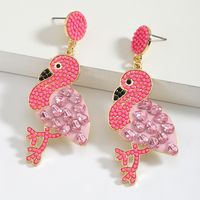 1 Pair IG Style Cute Modern Style Flamingo American Flag Inlay Alloy Seed Bead Rhinestones Drop Earrings sku image 4