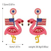 1 Pair IG Style Cute Modern Style Flamingo American Flag Inlay Alloy Seed Bead Rhinestones Drop Earrings main image 4