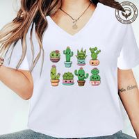 Frau T-Shirt Kurzarm T-Shirts Drucken Einfacher Stil Kaktus Karikatur Brief main image 6