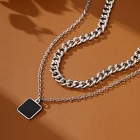 Retro Classic Style Square Alloy Resin Enamel Women's Double Layer Necklaces main image 6
