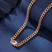 Wholesale Jewelry Simple Style Shiny Rectangle Iron Copper Zircon Necklace main image 7