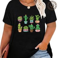 T-Shirt Kurzarm Übergrößen Drucken Einfacher Stil Kaktus Brief main image 5
