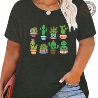 T-shirt Short Sleeve Plus Size Tops Printing Simple Style Cactus Letter main image 3