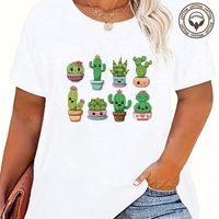 T-Shirt Kurzarm Übergrößen Drucken Einfacher Stil Kaktus Brief main image 7