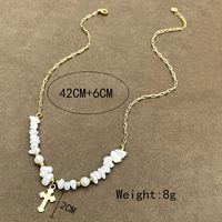 304 Stainless Steel Gold Plated Elegant Modern Style Plating Inlay Cross Pearl Pendant Necklace sku image 2