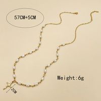 304 Stainless Steel Gold Plated Elegant Modern Style Plating Inlay Cross Pearl Pendant Necklace sku image 1
