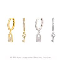 1 Pair Casual Simple Style Key Lock Asymmetrical Plating Inlay Sterling Silver Zircon White Gold Plated Gold Plated Drop Earrings main image 1