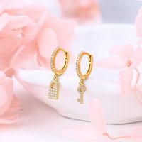 1 Pair Casual Simple Style Key Lock Asymmetrical Plating Inlay Sterling Silver Zircon White Gold Plated Gold Plated Drop Earrings main image 7