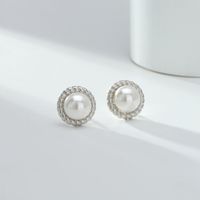 1 Paire Style Simple Rond Incruster Argent Sterling Perle Boucles D'oreilles main image 6