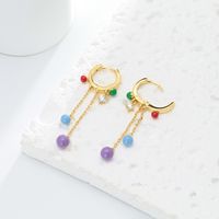 1 Pair Modern Style Geometric Stoving Varnish Plating Inlay Sterling Silver Zircon Gold Plated Earrings main image 7