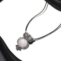 IG Style Cute Owl Alloy Leather Rope Plating Inlay Natural Stone Rhinestones Women's Pendant Necklace main image 6