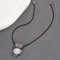 IG Style Cute Owl Alloy Leather Rope Plating Inlay Natural Stone Rhinestones Women's Pendant Necklace main image 4