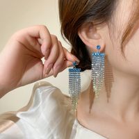 1 Pair Glam Shiny Tassel Plating Inlay Rhinestone Rhinestones Silver Plated Drop Earrings main image 6