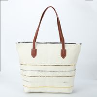 Women's Large Canvas Stripe Basic Square Zipper Canvas Bag sku image 22