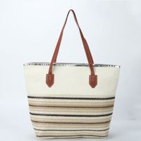 Women's Large Canvas Stripe Basic Square Zipper Canvas Bag sku image 24