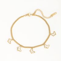 Streetwear Shiny Butterfly Titanium Steel Layered 18K Gold Plated Women's Anklet sku image 4