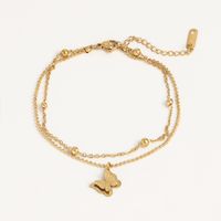 Streetwear Shiny Butterfly Titanium Steel Layered 18K Gold Plated Women's Anklet sku image 1