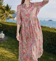 Women's Regular Dress Vacation V Neck Printing Half Sleeve Ditsy Floral Midi Dress Holiday Beach main image 1