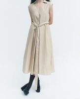 Women's Regular Dress British Style Turndown Belt Sleeveless Solid Color Midi Dress Holiday Date main image 1