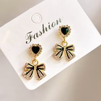 1 Pair Fashion Heart Shape Flower Bow Knot Copper Inlay Artificial Pearls Zircon Earrings sku image 7