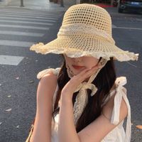 Women's Vacation Color Block Flat Eaves Straw Hat sku image 10