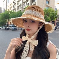 Women's Vacation Color Block Flat Eaves Straw Hat sku image 11