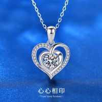 Simple Style Heart Shape Sterling Silver Moissanite Pendant Necklace In Bulk sku image 2