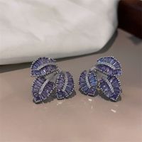 1 Pair Luxurious Modern Style Leaf Plating Inlay Copper Zircon Earrings sku image 4