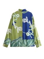 Women's Blouse Long Sleeve Blouses Mercerized Button Vacation Printing main image 4