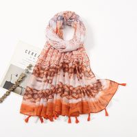 Women's Sweet Flower Cotton And Linen Tassel Silk Scarves sku image 7