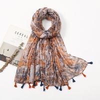 Women's Sweet Flower Cotton And Linen Tassel Silk Scarves sku image 8