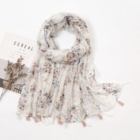 Women's Sweet Flower Cotton And Linen Tassel Silk Scarves sku image 2