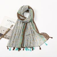 Women's Sweet Flower Cotton And Linen Tassel Silk Scarves sku image 4