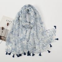 Women's Sweet Flower Cotton And Linen Tassel Silk Scarves sku image 23