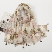 Women's Sweet Flower Cotton And Linen Tassel Silk Scarves sku image 24