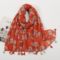 Women's Sweet Flower Cotton And Linen Tassel Silk Scarves sku image 26