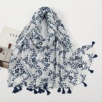 Women's Sweet Flower Cotton And Linen Tassel Silk Scarves sku image 28