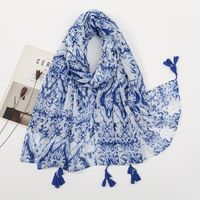 Women's Sweet Flower Cotton And Linen Tassel Silk Scarves sku image 34